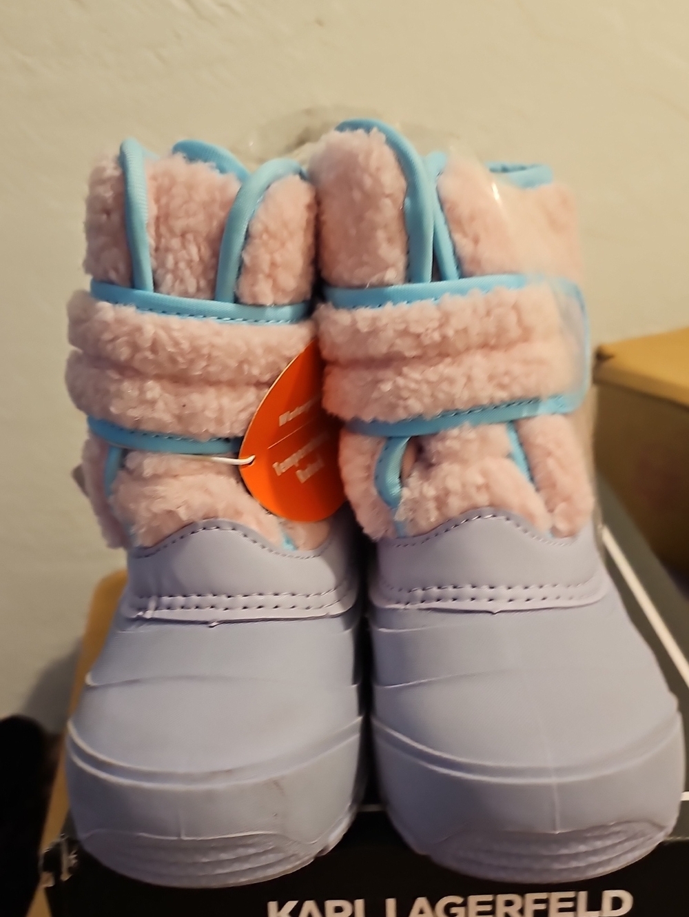 Ozark Trail Pink Faux-Fur & Light Blue Trim Kids Snow Boots